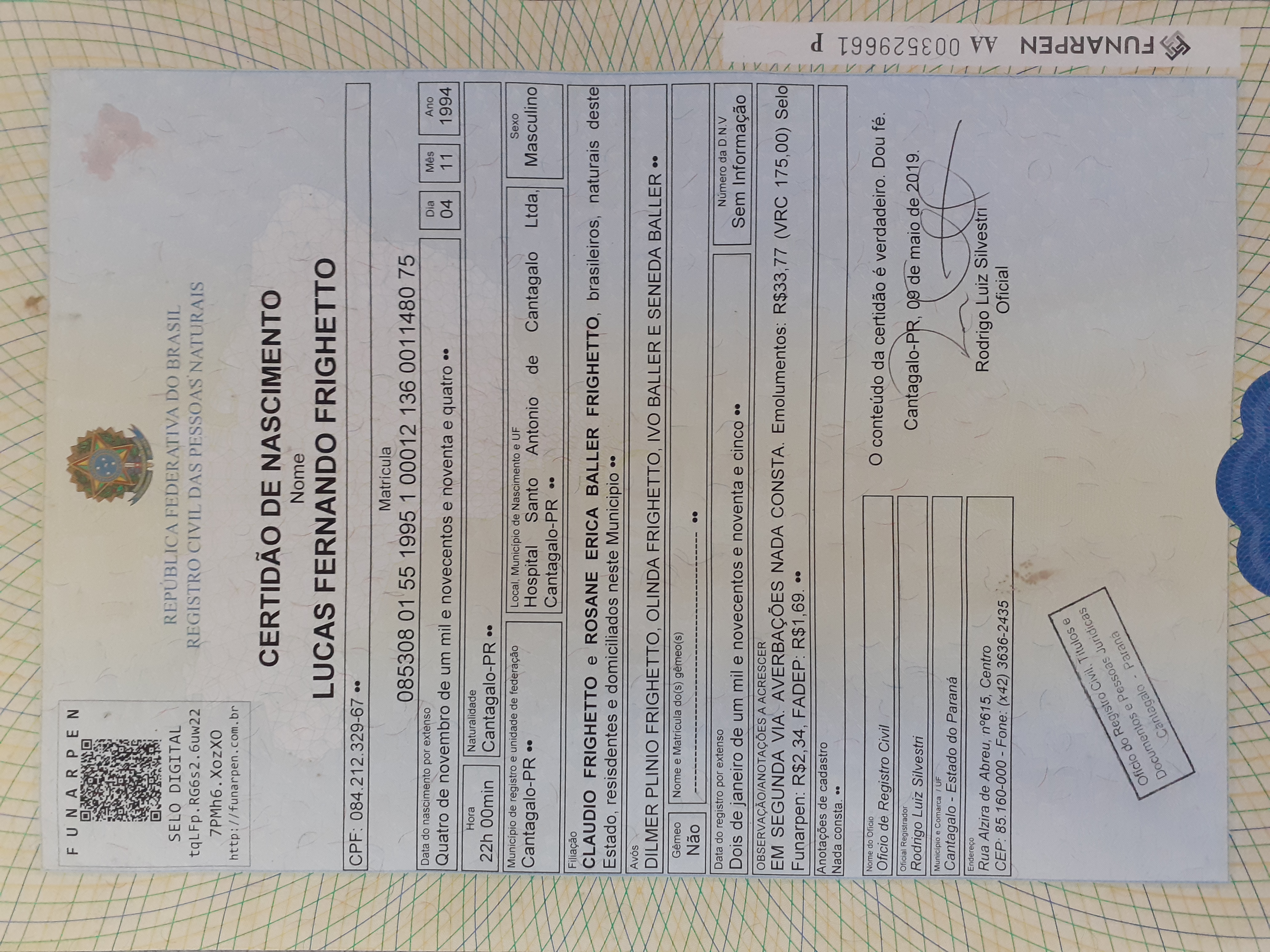CERTIDÃO DE NASCIMENTO